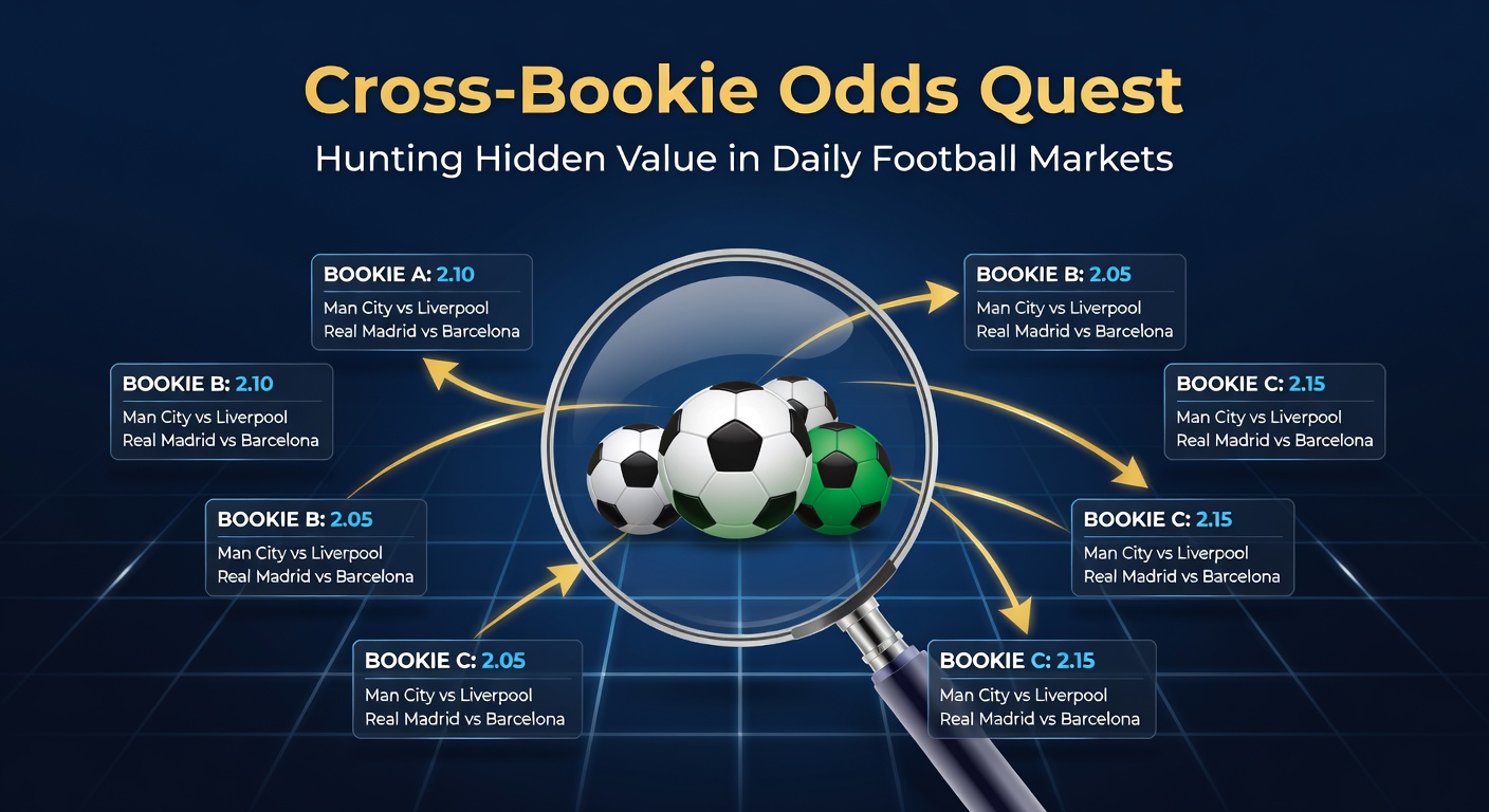 Digital dashboard displaying odds comparison across multiple bookmakers for an upcoming Premier League match, highlighting arbitrage opportunities in real-time.