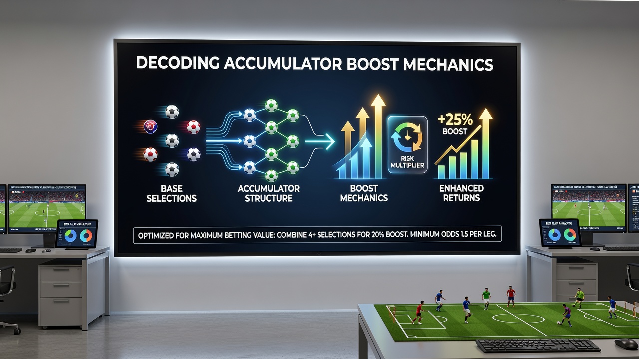 Example of boosted accumulator ticket with football selections and enhanced odds display