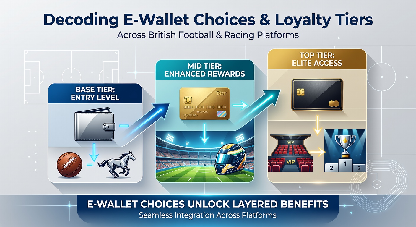 E-wallet interface displaying layered loyalty tiers on a British betting platform for football and racing