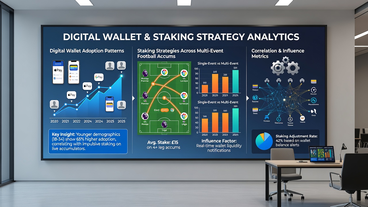 Analytics dashboard illustrating stake distribution across football accumulator legs with digital wallet transaction flows highlighted