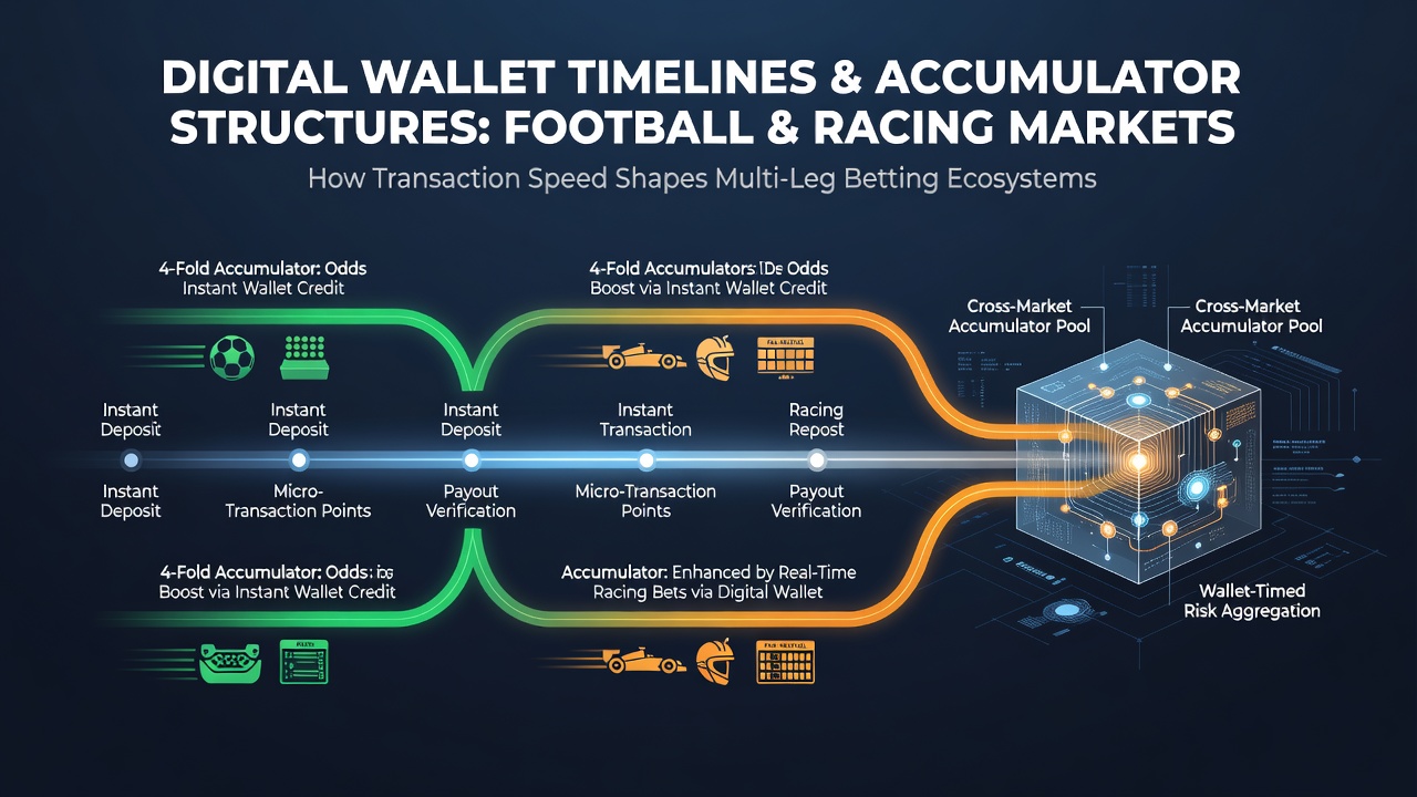 Accumulator bet slips on racing markets showing timing impacts from digital wallet processing