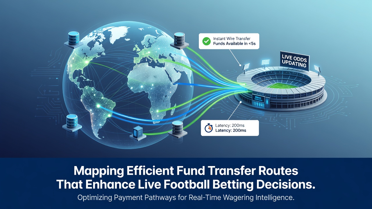 Illustration of a live football match interface with overlaid transaction status indicators showing successful fund movements during in-play betting