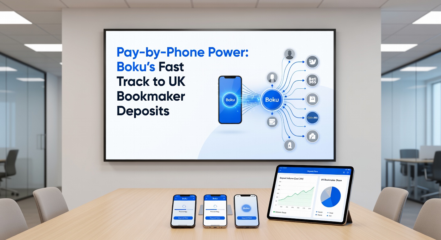 Infographic comparing Boku deposit speeds versus e-wallets and cards at UK betting sites, with pie charts on market share in 2026