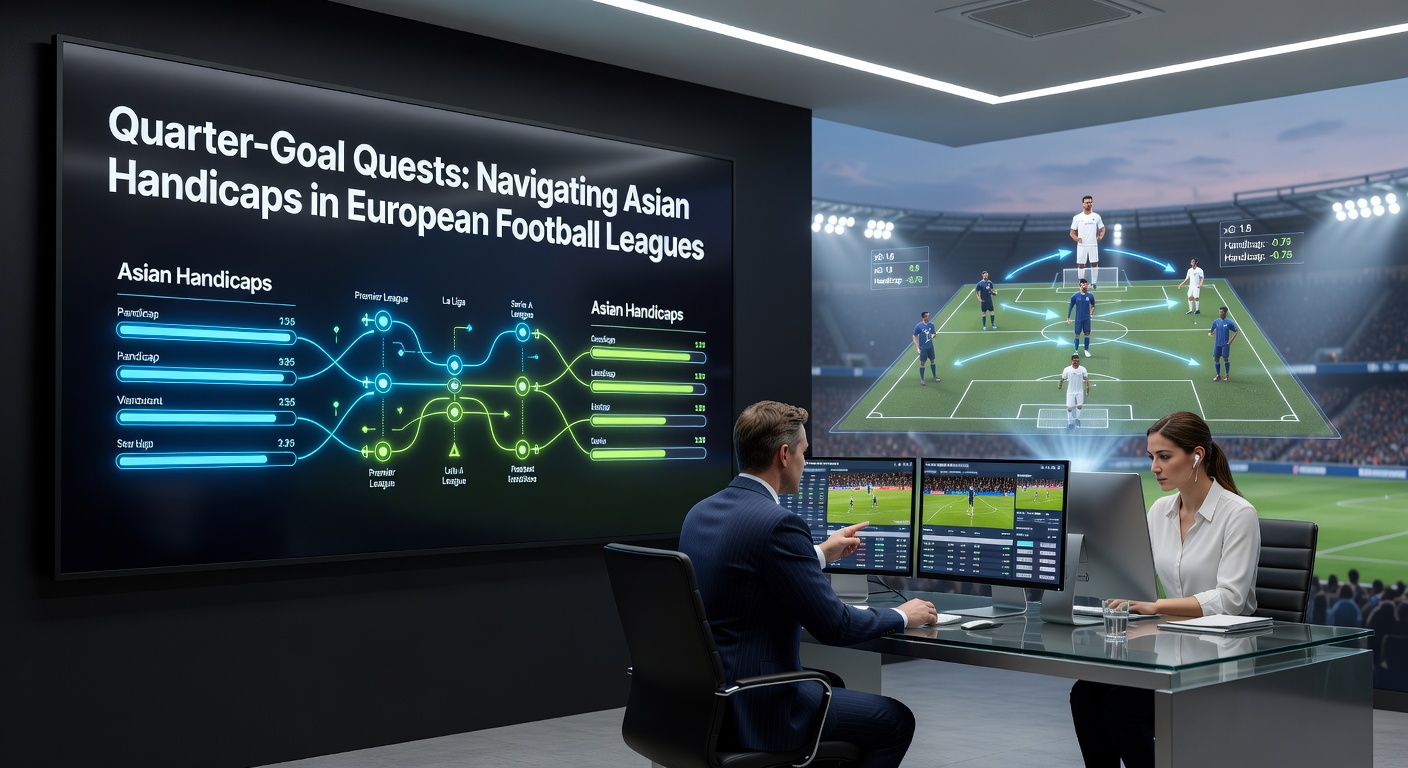 Visual breakdown of Asian handicap lines including quarter-goal options displayed on a betting interface during a European league match