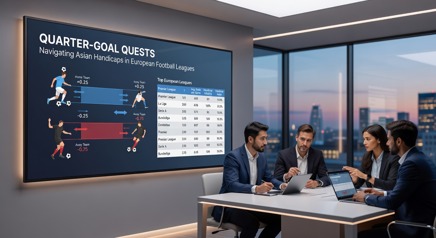 Chart illustrating quarter-goal handicap settlement outcomes across major European leagues, highlighting win-push-loss distributions from recent seasons